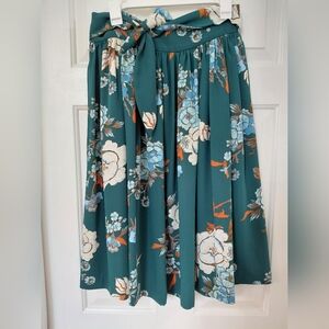 Teal Floral Circle Skirt with Tie Waist